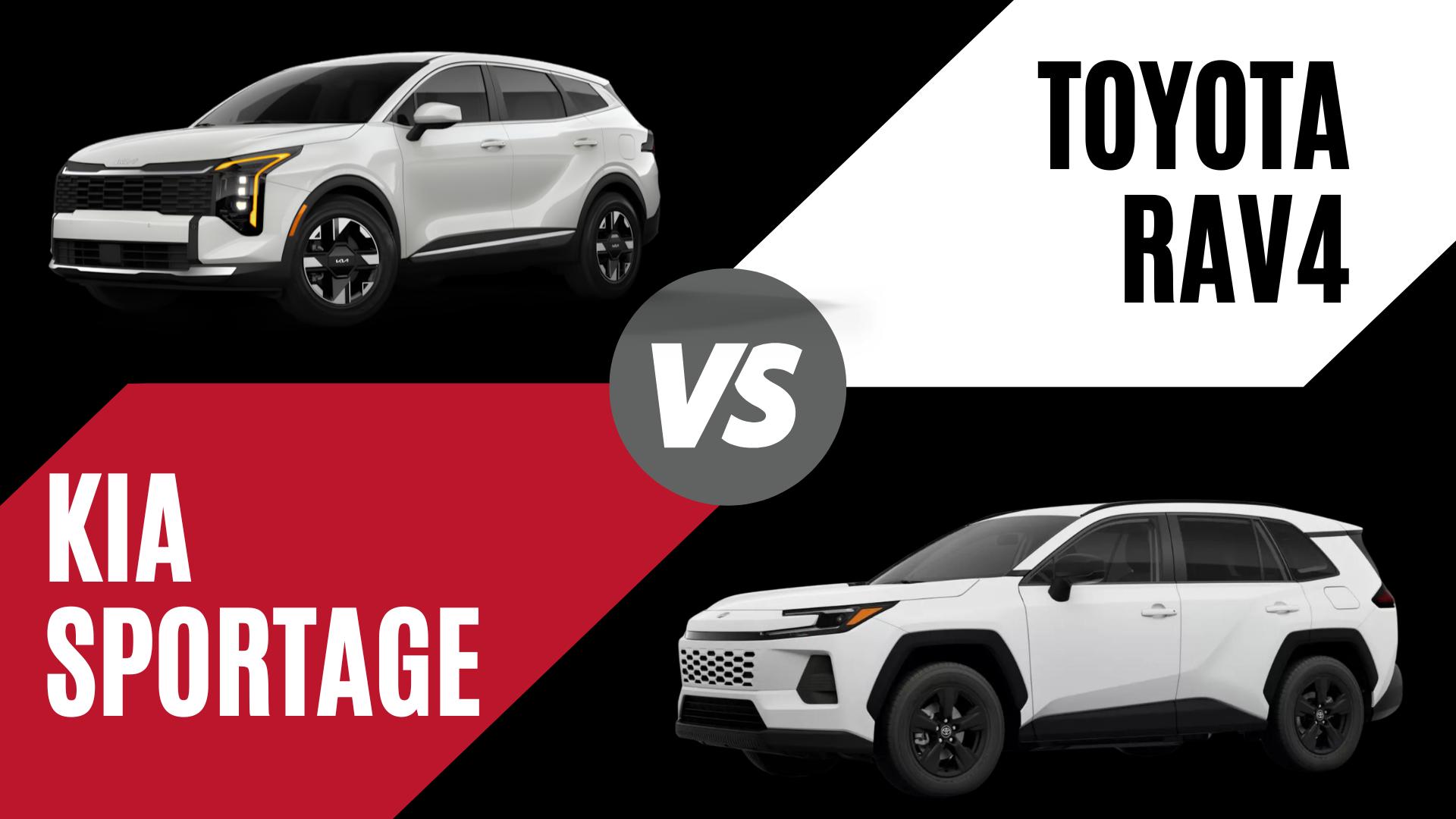 2026 Kia Sportage and Toyota RAV4 comparison showing MPG, hybrid vs gas performance, and SUV features in Fayetteville, Arkansas